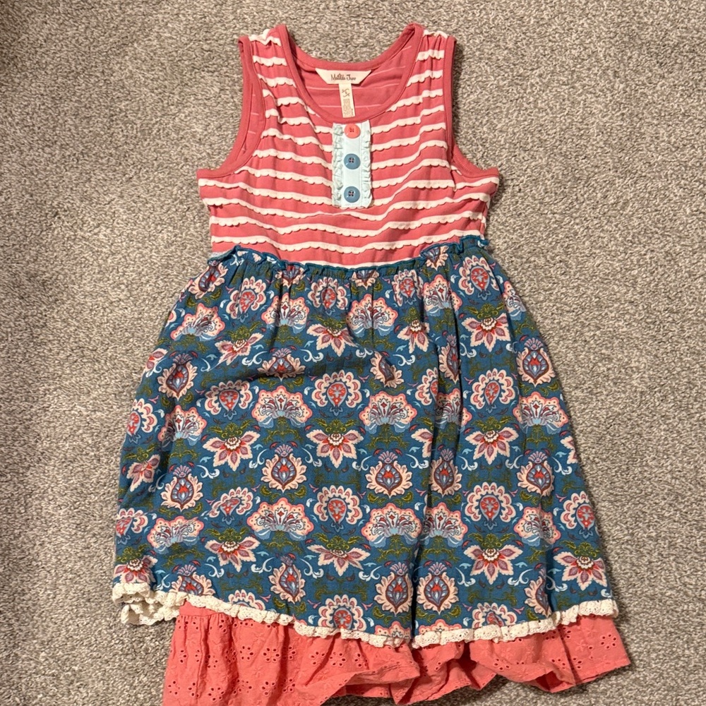 Matilda Jane Coral and Blue Sleeveless Floral Dress